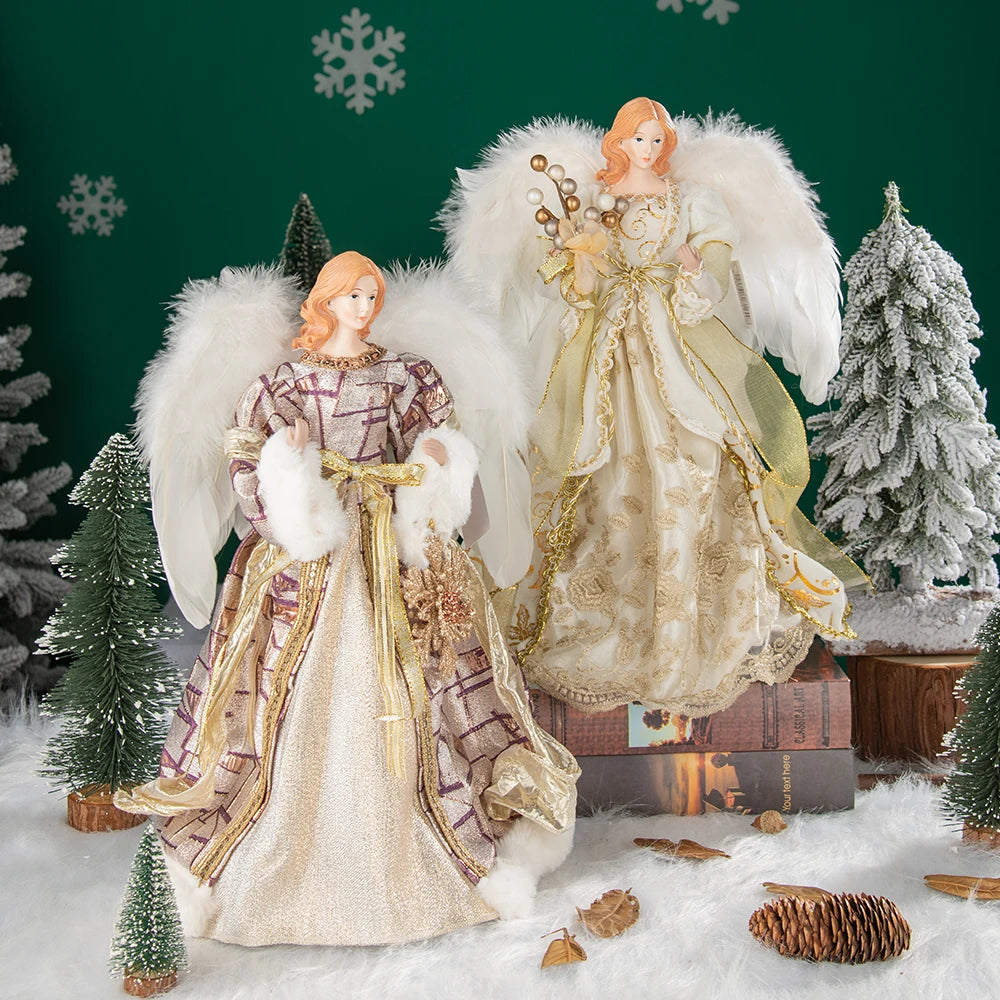 Ornements d'ange pour dessus d'arbre de noël, décoration d'arbre de noël en or, décors de noël en or pour jardin, cour, café, décor de bureau
