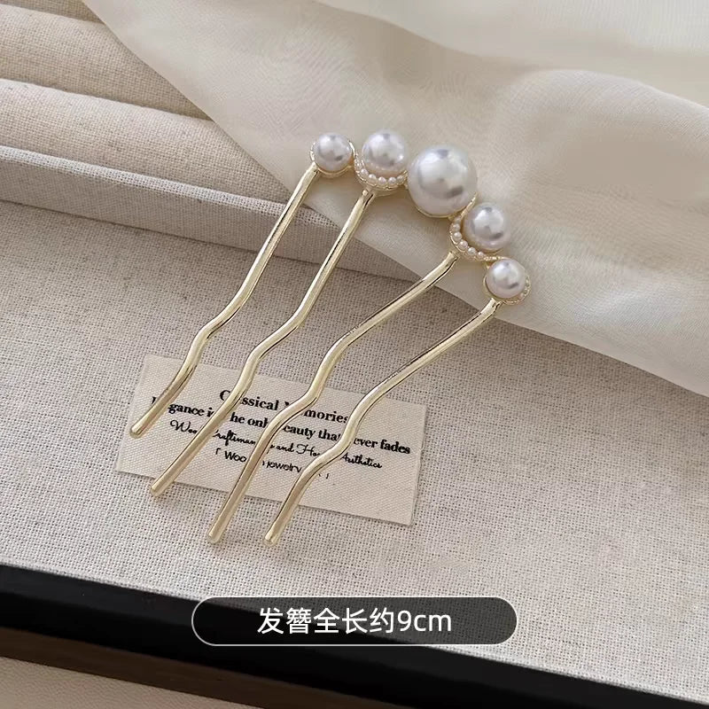 Épingle à cheveux en forme de 03/U pour femme, fermoir à cheveux en alliage féminin, accessoires pour chignon rétro français, perle élégante, peignes à fleurs, cadeau