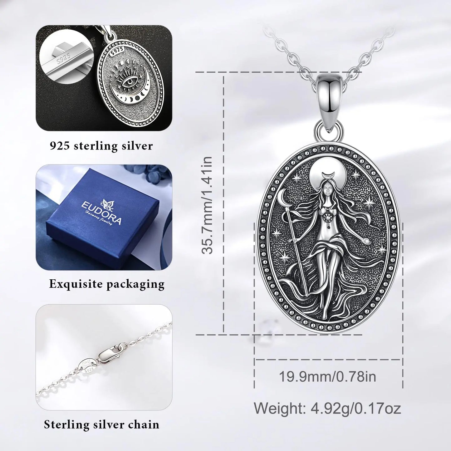 Eudora 925 argent Sterling NYX lune déesse collier Wicca païen amulette pendentif hellenique bijoux beau cadeau pour femmes hommes