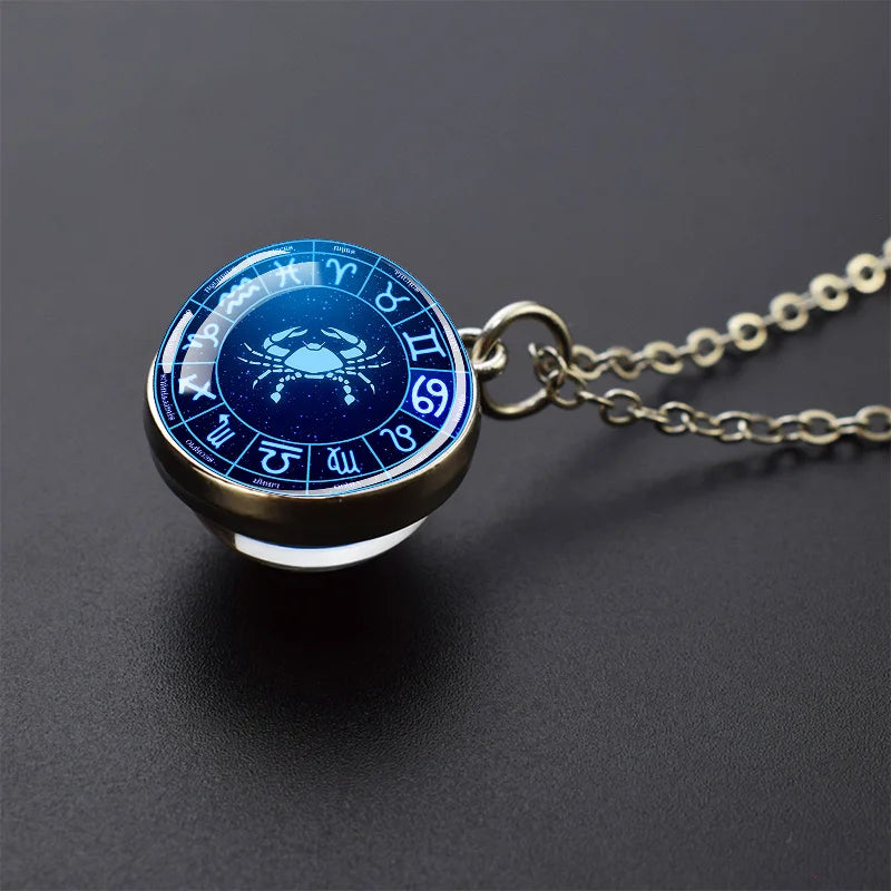 Pendentif boule de verre double face pour femme, signes du zodiaque, équiprésidence, 12 constellations, planète, bélier, lion, vierge, bijoux, cadeau