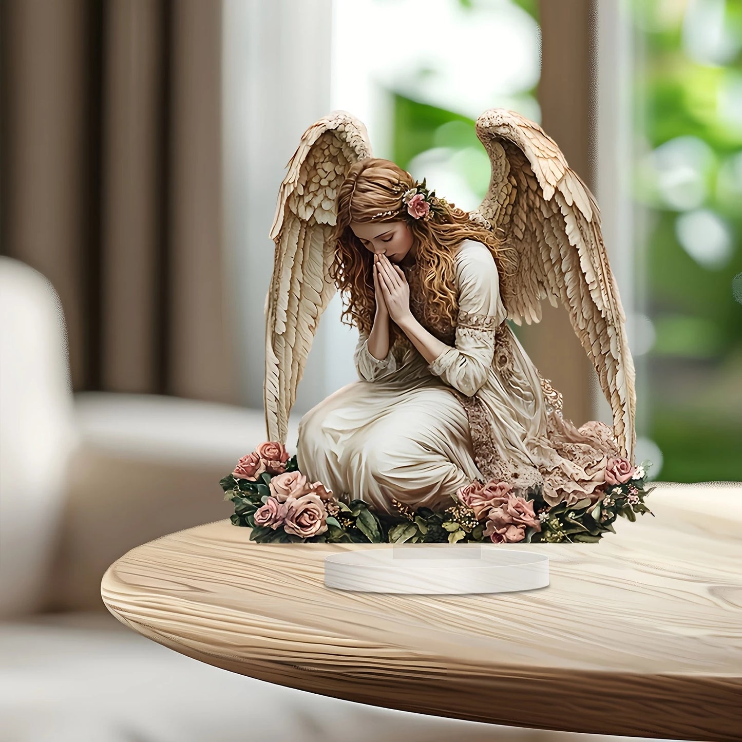 Figurine plate en acrylique 2D, ailes élégantes, ange féerique, Statue de prière, maison, bureau, café, salle, Studio, vitrine, décor d'ornement de Table