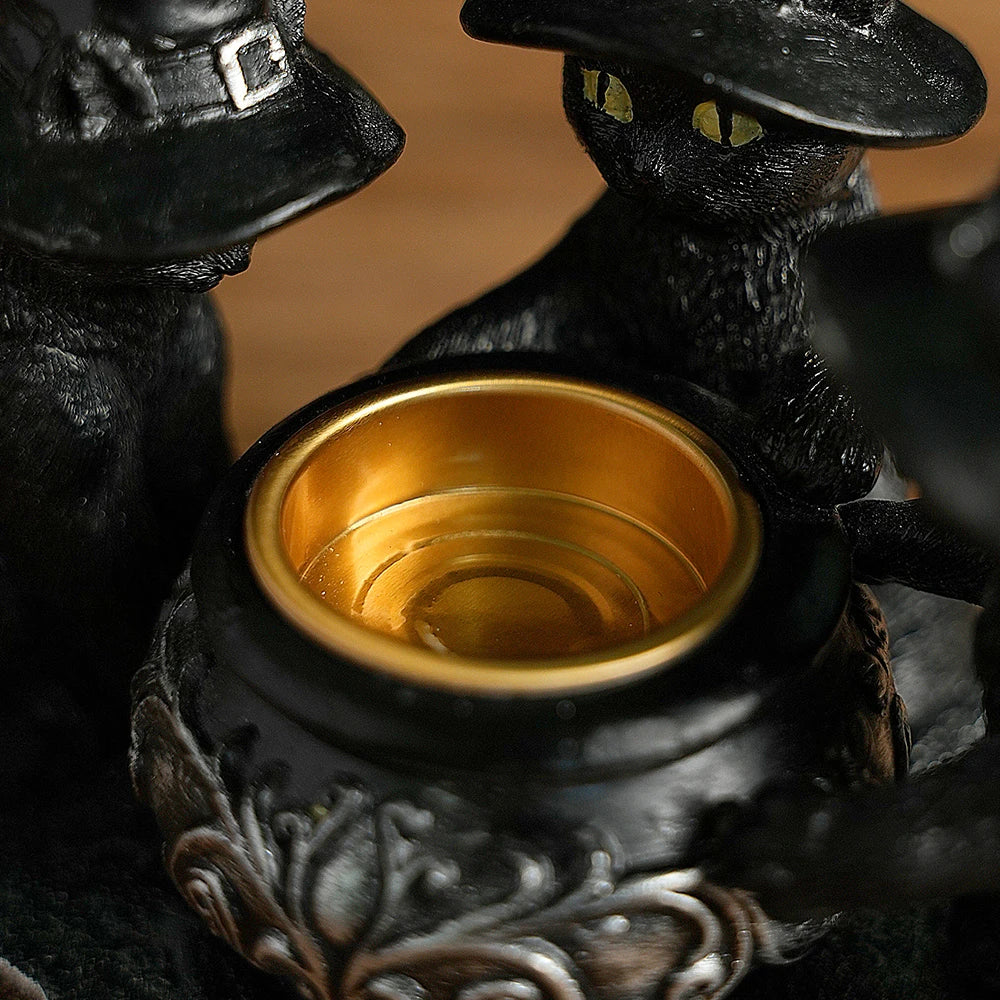 Bougeoir en résine de chat de sorcière, décoration d'Halloween, artisanat de vacances, décoration de la maison, 1 PC