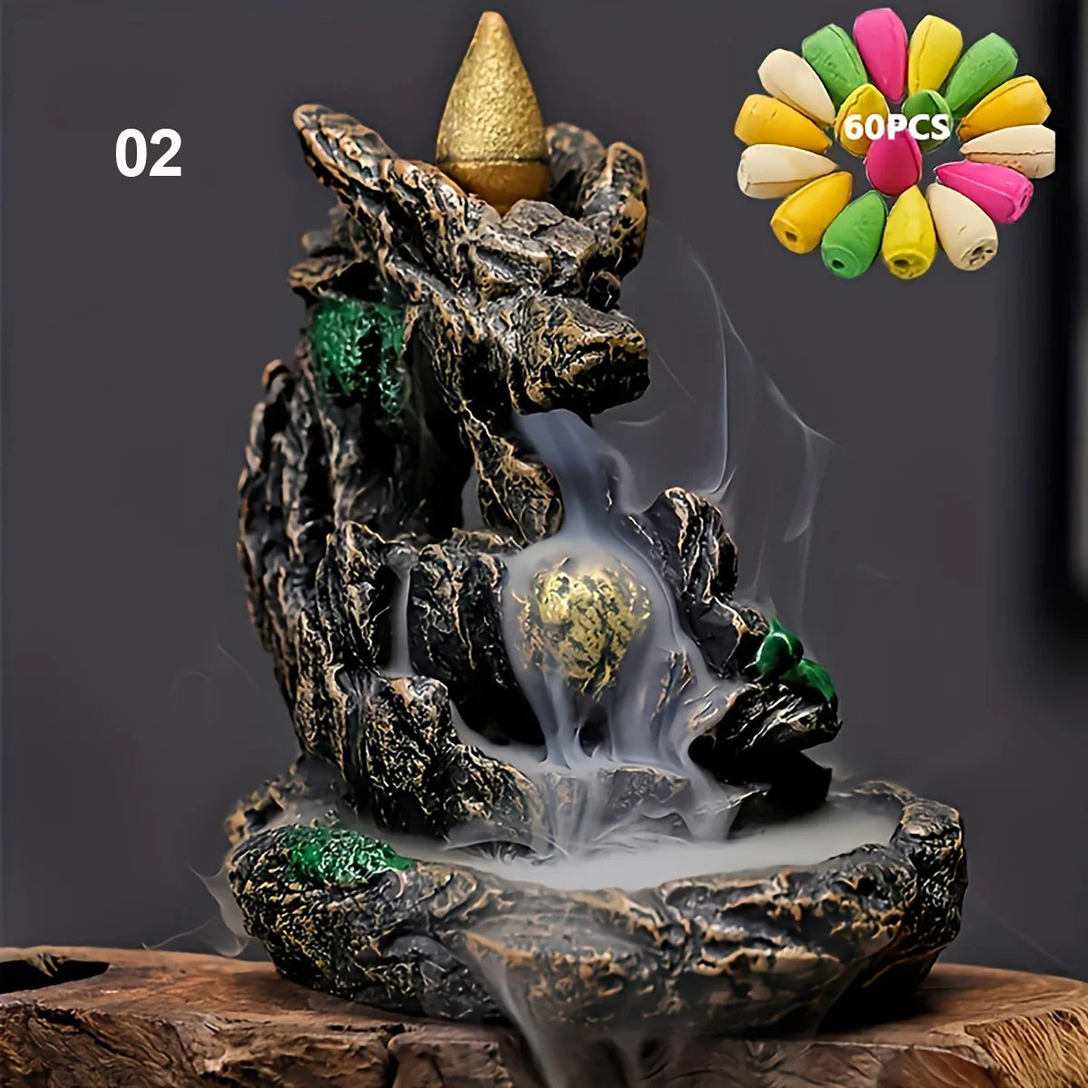 1pc montagnes rivière cascade Reflux brûleur d'encens fontaine reflux arôme fumée encensoir artisanat à la maison + 60 cônes d'encens