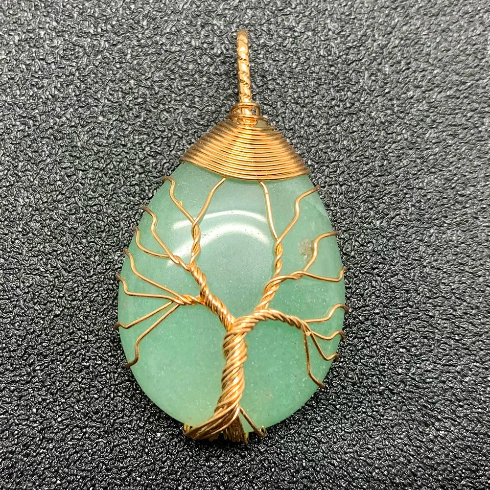 Pendentif en pierre naturelle pour femme, breloques en cristal, arbre de vie fait à la main, goutte d'eau, bijoux de déclaration, cadeau de bricolage, mode
