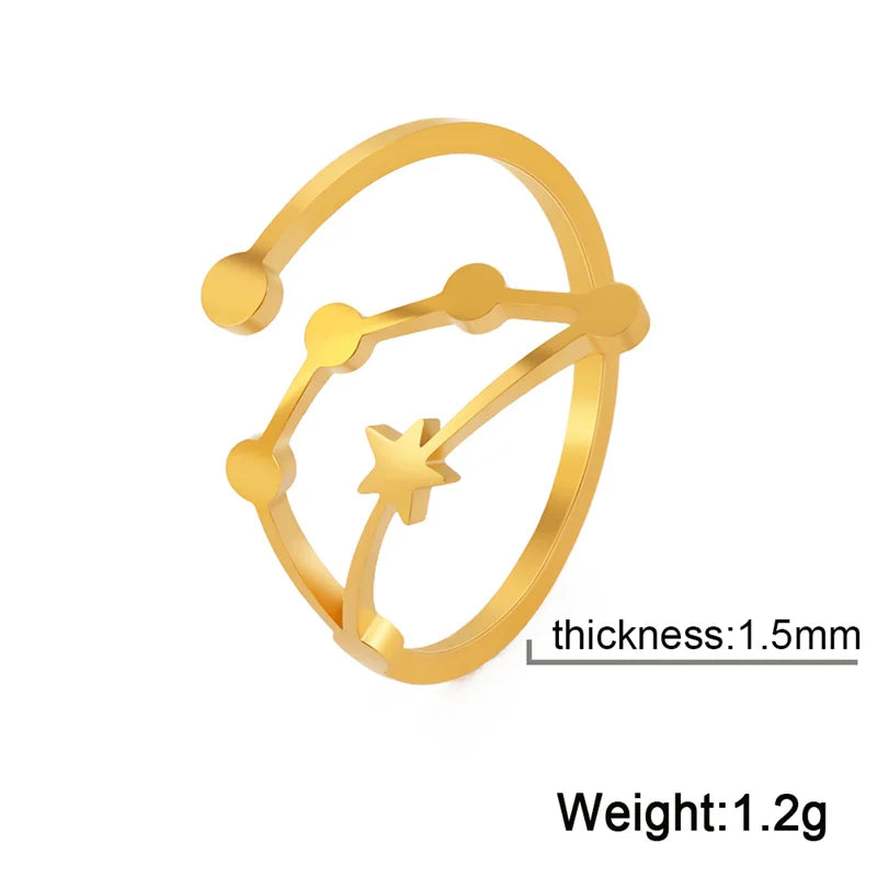 12 bagues de constellation pour femmes, anneaux ouverts et réglables du zodiaque pour adolescents, vergine, Cancer, balance, lion, poissons, bijoux, cadeau d'anniversaire