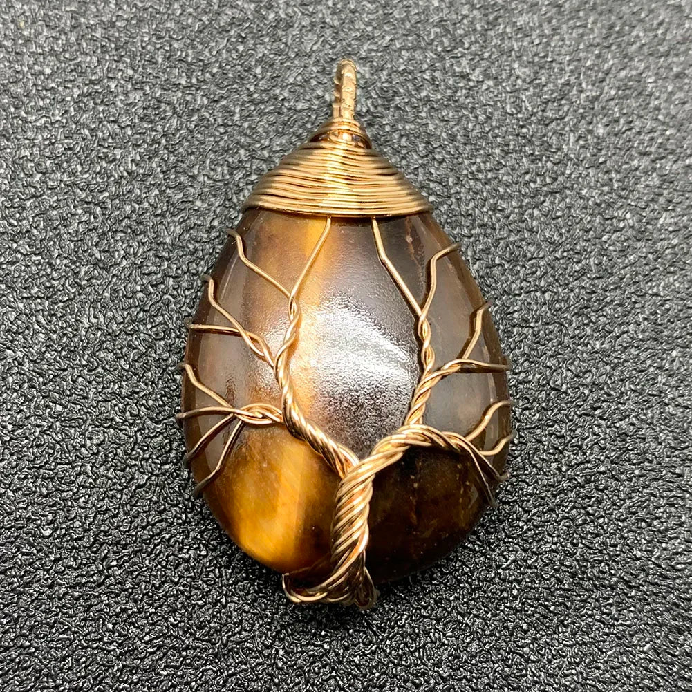 Pendentif en pierre naturelle pour femme, breloques en cristal, arbre de vie fait à la main, goutte d'eau, bijoux de déclaration, cadeau de bricolage, mode