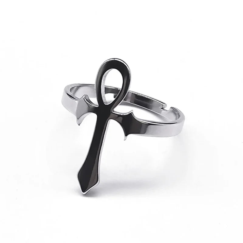 Bague en croix égyptien pour hommes et femmes, anneau en acier inoxydable, symbole de vie Anubis, ajustable, tendance égyptienne, bijoux de fête, cadeau