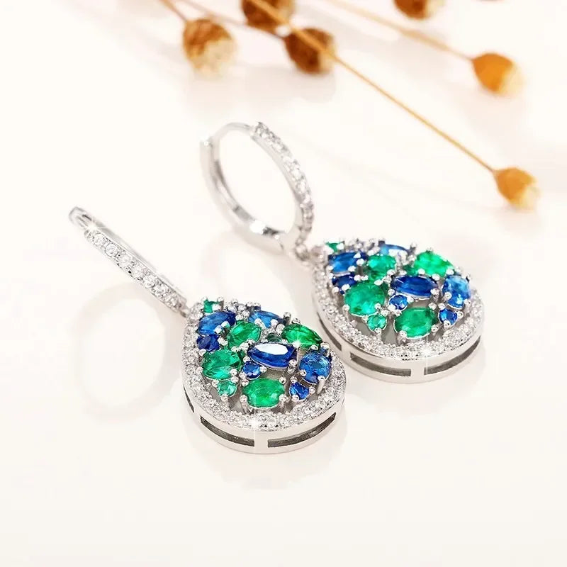 Boucles d'oreilles en zircone cubique bleu vif/vert pour femmes, Design Chic, accessoires d'oreille de mariée de mariage, bijoux de fête à la mode, 2025