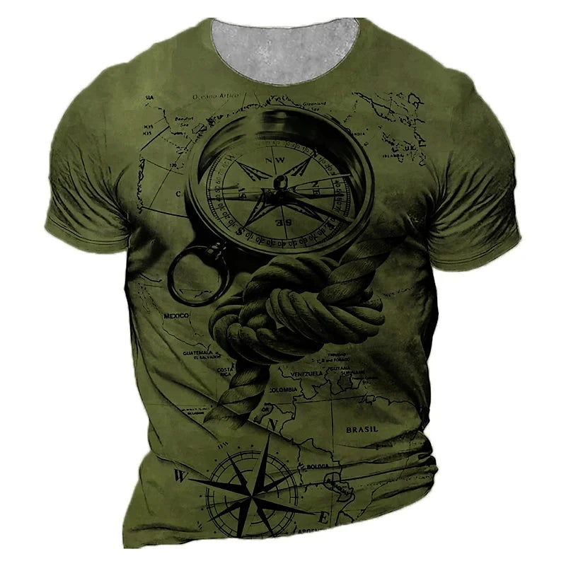 T-Shirt à Manches Courtes et Col Ras du Cou pour Homme, avec Impression 3D de Boussole de Navigation, Zones Me 6XL