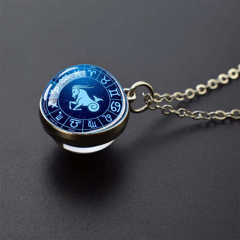 Pendentif boule de verre double face pour femme, signes du zodiaque, équiprésidence, 12 constellations, planète, bélier, lion, vierge, bijoux, cadeau