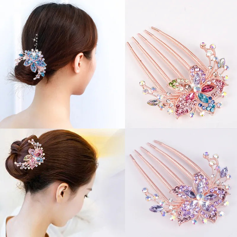 Pinces à cheveux à fleurs en cristal, peignes à chignon, épingles à cheveux brillantes pour femmes, accessoires pour cheveux