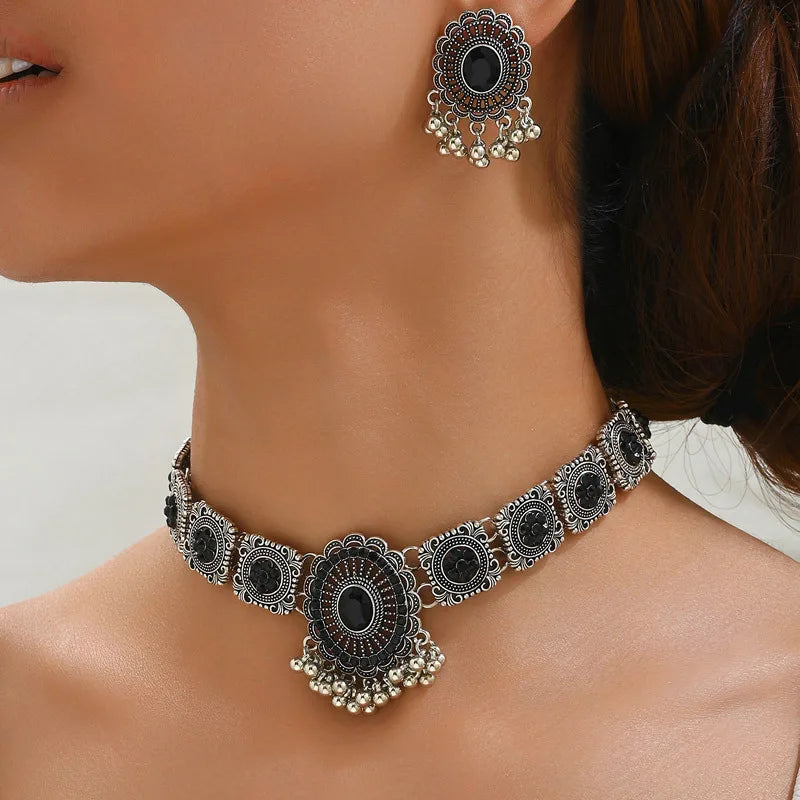 Ensemble de bijoux africains : Collier, boucles d'oreilles en cristal de Dubaï - Style vintage