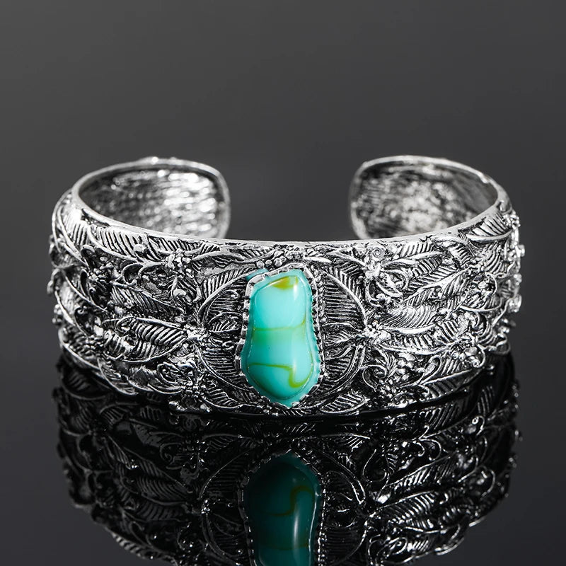 Bracelet manchette ethnique sculpté Vintage, Punk bohème, ouverture, feuilles, bijoux de mariage pour femmes