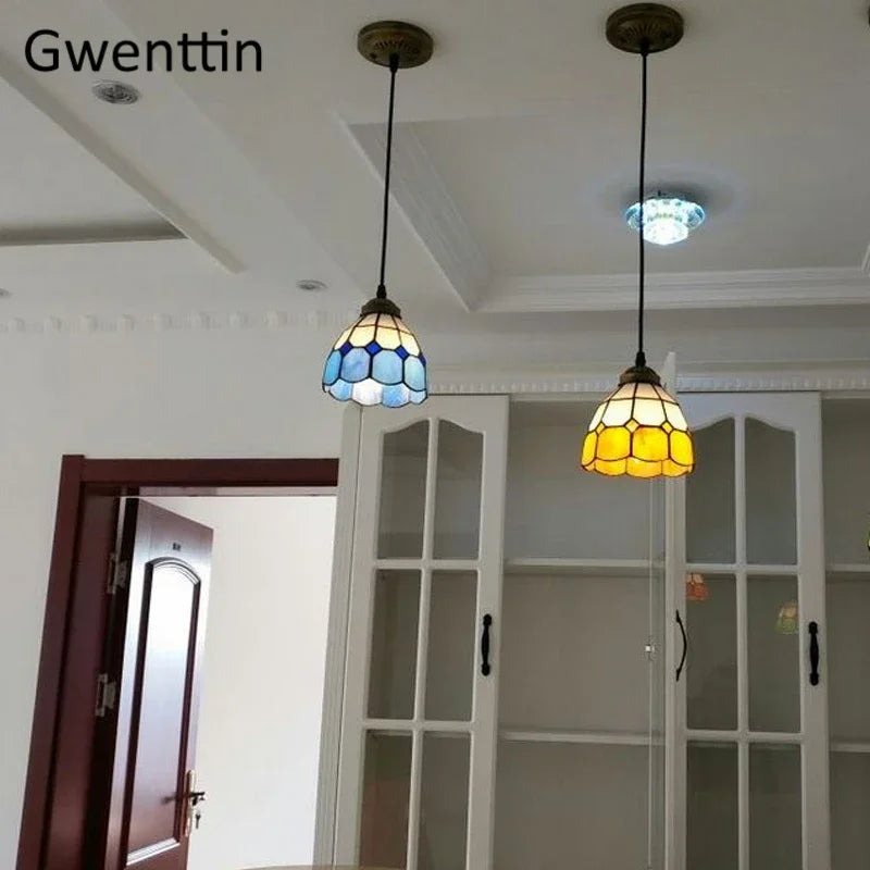 Vitrail suspension lampe salle à manger lustres plafond suspension chambre luminaire maison Luminaria Tiffanydecor