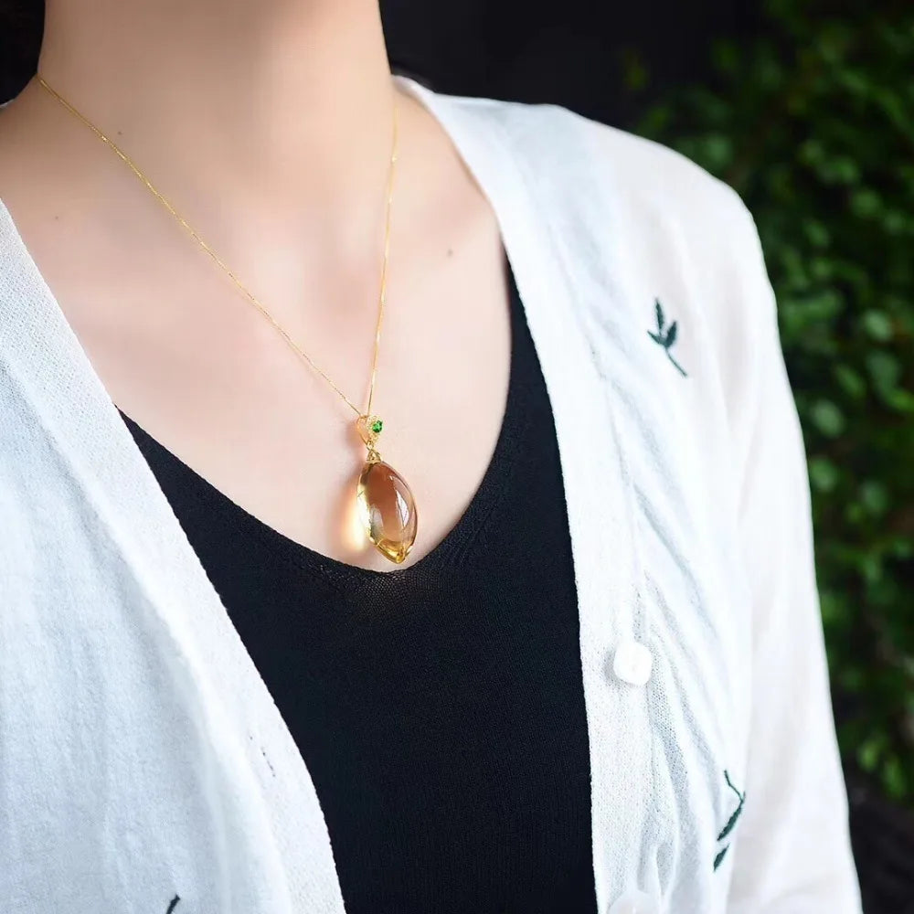 Pendentif Quartz en Forme de Goutte d'Eau pour Femme, Pierre Naturelle, Couleur Jaune, 38x15mm, Collier de Perles à la Mode, AAA