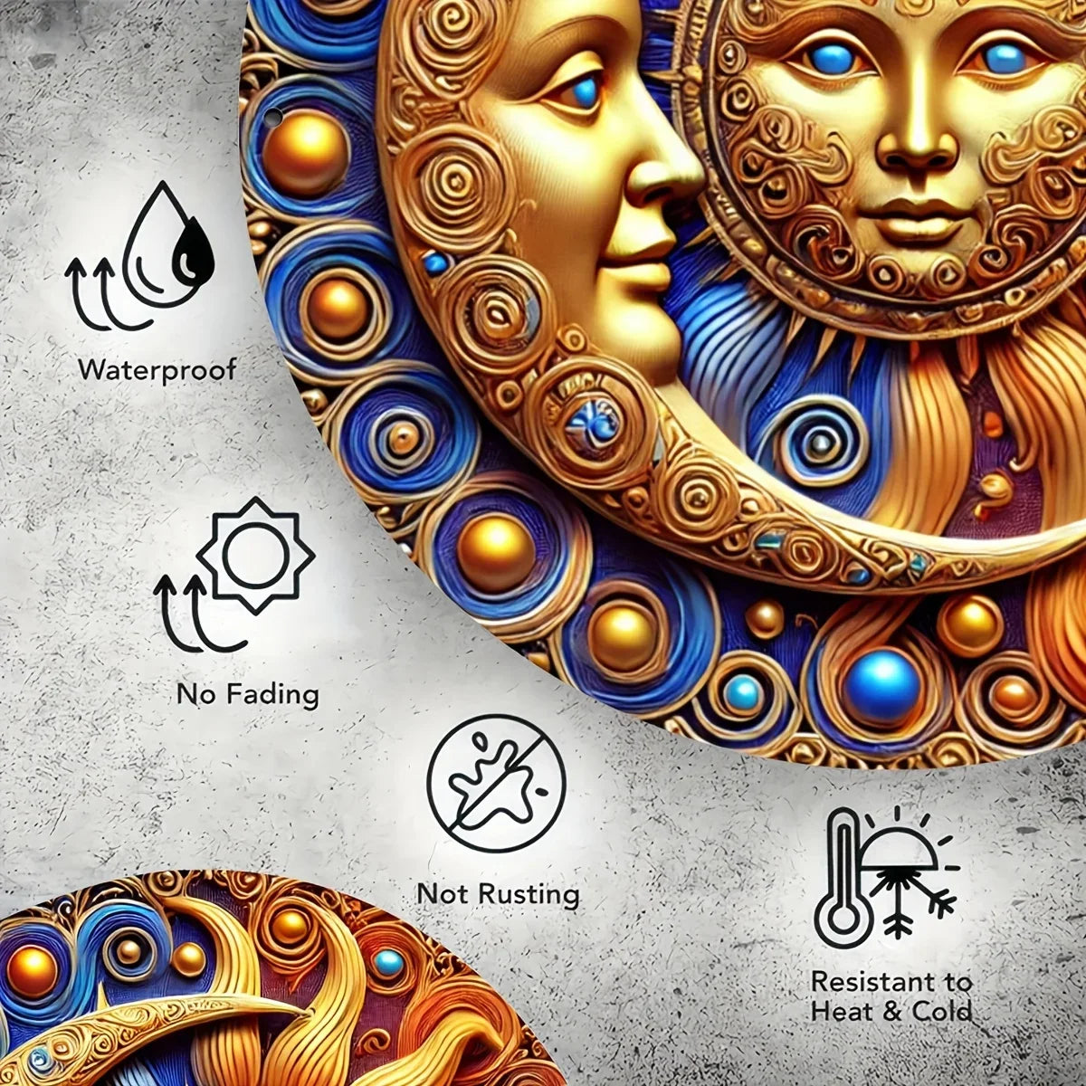 Panneau métallique rond en étain, soleil et lune rustique, décoration d'intérieur Durable et résistante aux intempéries pour maman et femme, 1 pièce