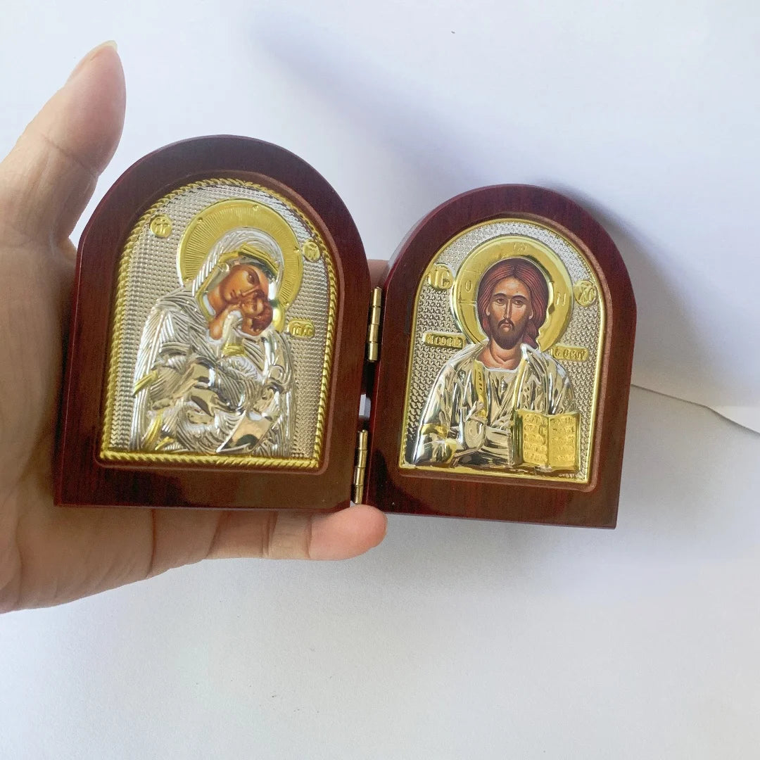 Statues d'icône en bois de jesus, Double vierge marie, religieux, noël, pâques, décoration de la maison, cadeau d'église