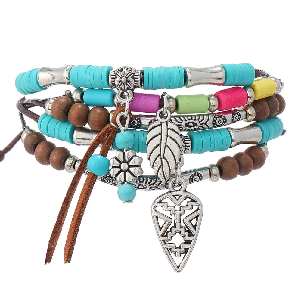 Chapeau de pays occidental tête d'animal feuille plume femmes Bracelets porte-bonheur femmes Bracelets en cuir hommes bracelet en gros bijoux cadeau
