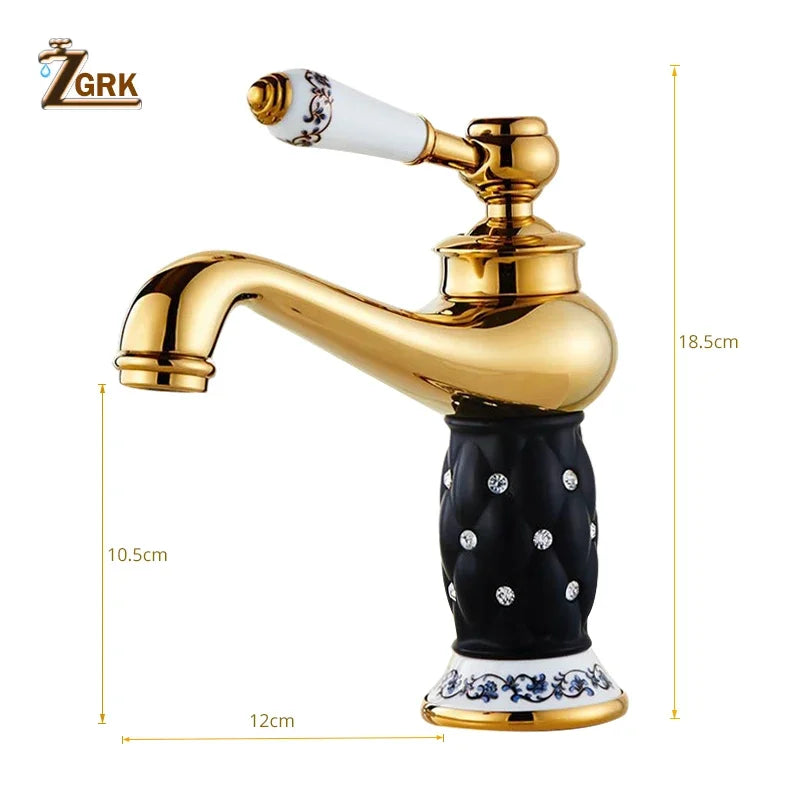 ZGRK robinets de lavabo diamant or robinet de salle de bains mitigeur à poignée unique mélangeur d'eau chaude et froide grue bain robinet mitigeur en laiton