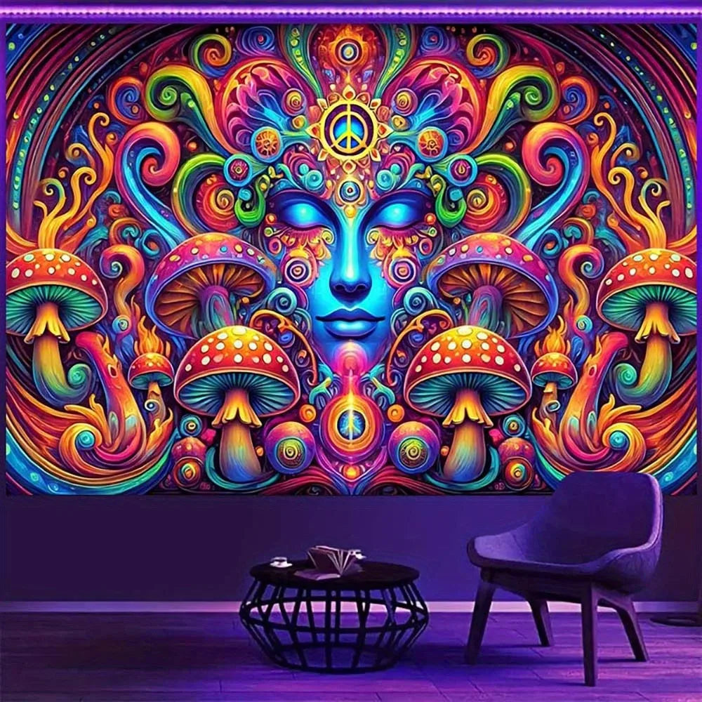 Tapisserie Mandala champignon Trippy: artistique psychédélique, tapisserie UV tenture murale chambre décoration de fête à domicile