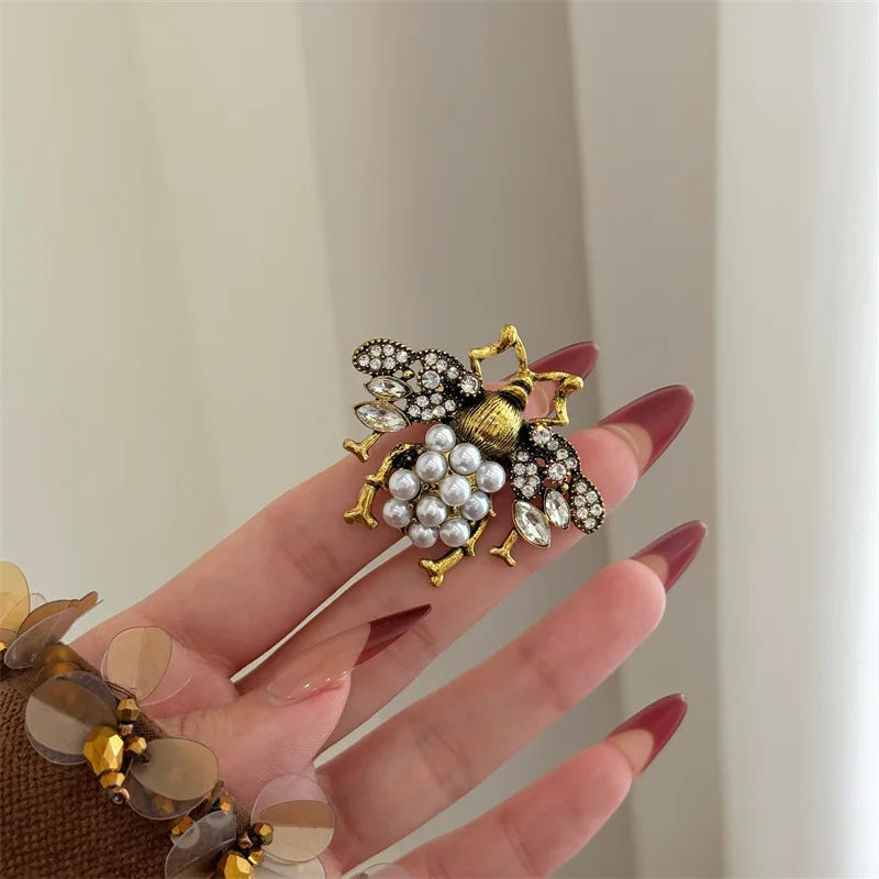 Bague Vintage en perles de cristal abeille, ouverte et réglable, pour femmes et filles, bagues d'insectes uniques, bijoux de fête, accessoire populaire