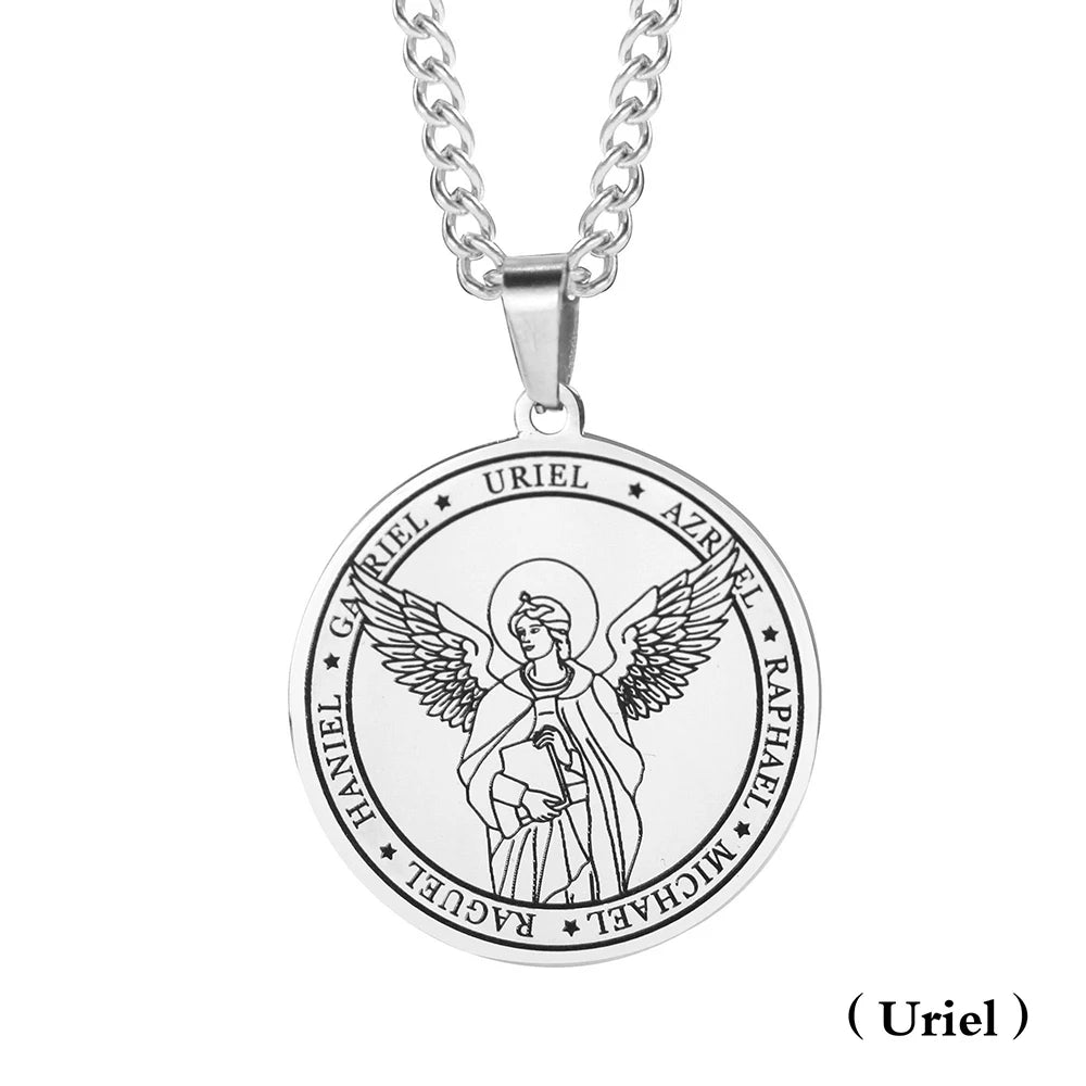 Religieux Azrael Gabriel Raphael Uriel Michael archange aile d'ange médaille en acier inoxydable pendentif collier bijoux