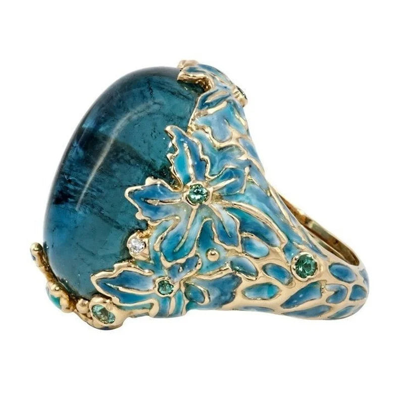Bague de Fiançailles en Émail Carimplanté avec Pierre Bleue Incrustée pour Femme, Bijoux Créatifs Élégants à la Mode