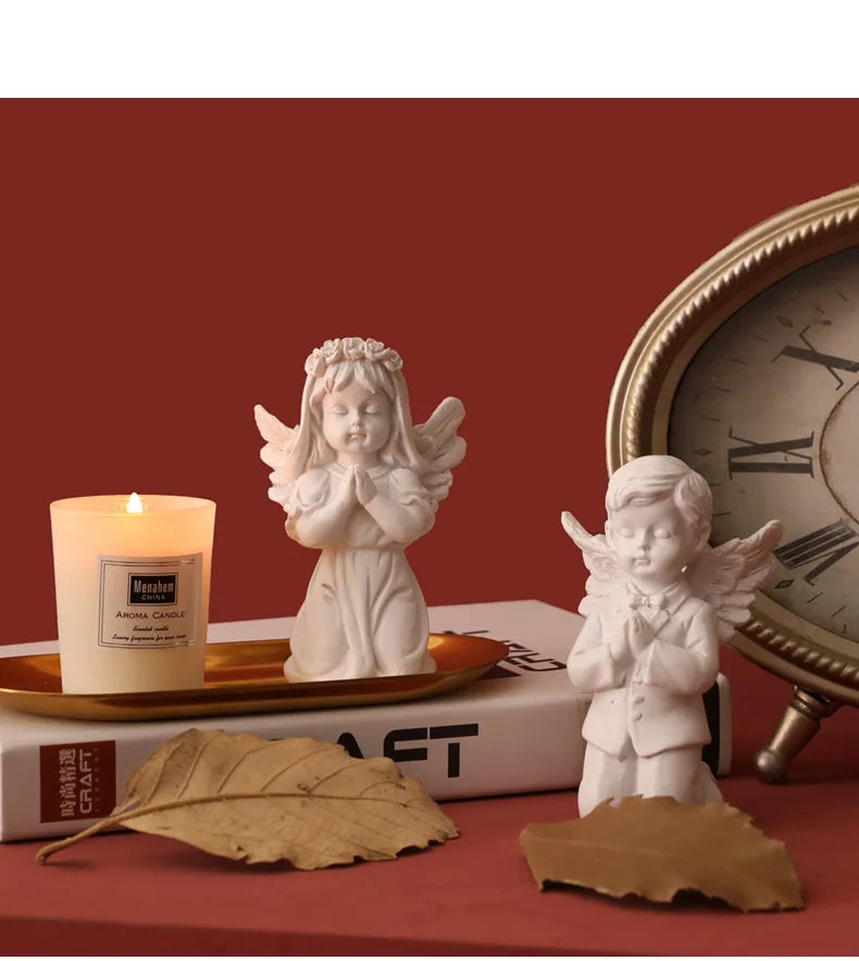 Statue de jardin ange priant avec ailes, sculpture d'art en résine, figurine de plante de cour, décoration de la maison d'Auckland, ornement de bureau, modèle de filles