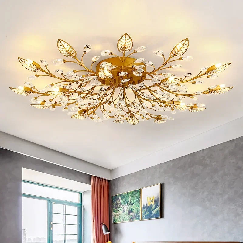 Plafonnier LED en cristal au design nordique moderne, disponible en noir et en jaune or, luminaire décoratif de plafond, idéal pour un salon ou une chambre à coucher, G4