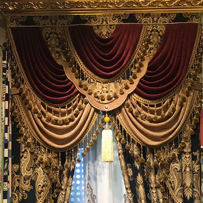 Palace Optics-Rideaux occultants brodés en chenille, cantonnière de fenêtre, tulle de luxe, salon, chambre à coucher, villa élégante, européenne