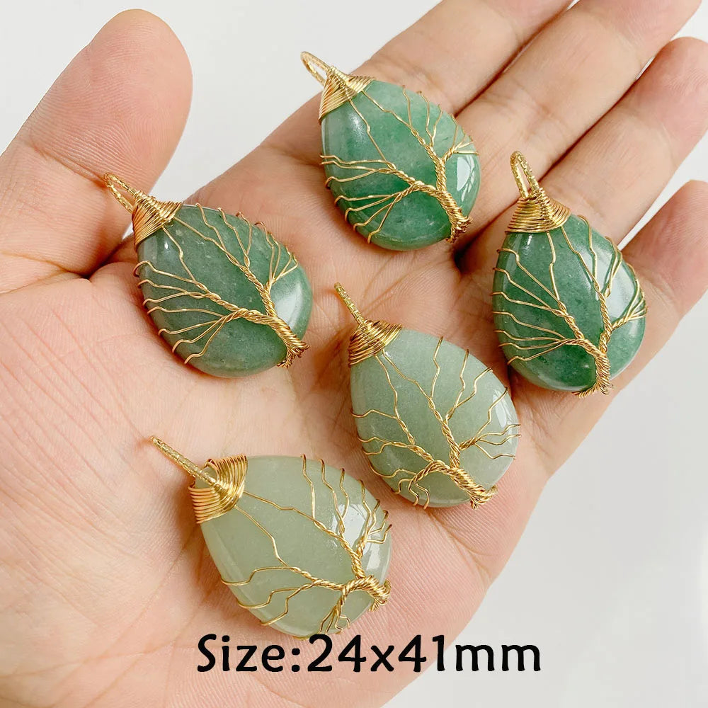 Pendentif en Pierre Naturelle Aventurine Verte, Perles de Jades de Guérison, Breloques Porte-Bonheur, Bijoux de Bricolage pour Femme et Homme, 2 Pièces