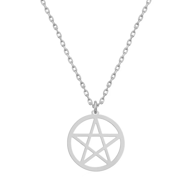 Collier Pentacle étoile pour femmes, bijoux en acier inoxydable, pendentif géométrique minimaliste, ras du cou