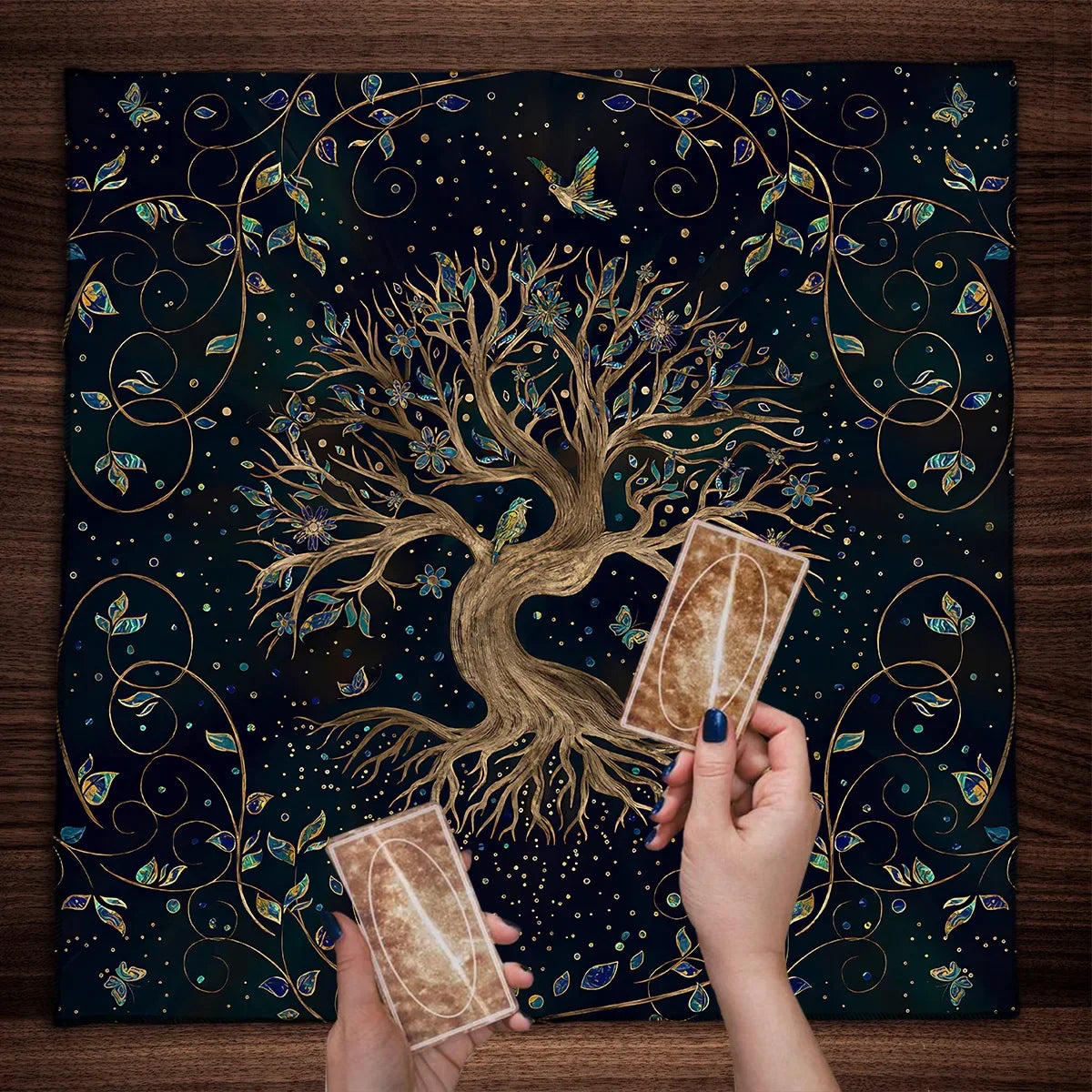 Nappe de carte de Tarot arbre de vie, nappe de plantes de Phase de lune pour Tarot de sorcière Wicca, tissu d'autel, tapis de carte de Divination