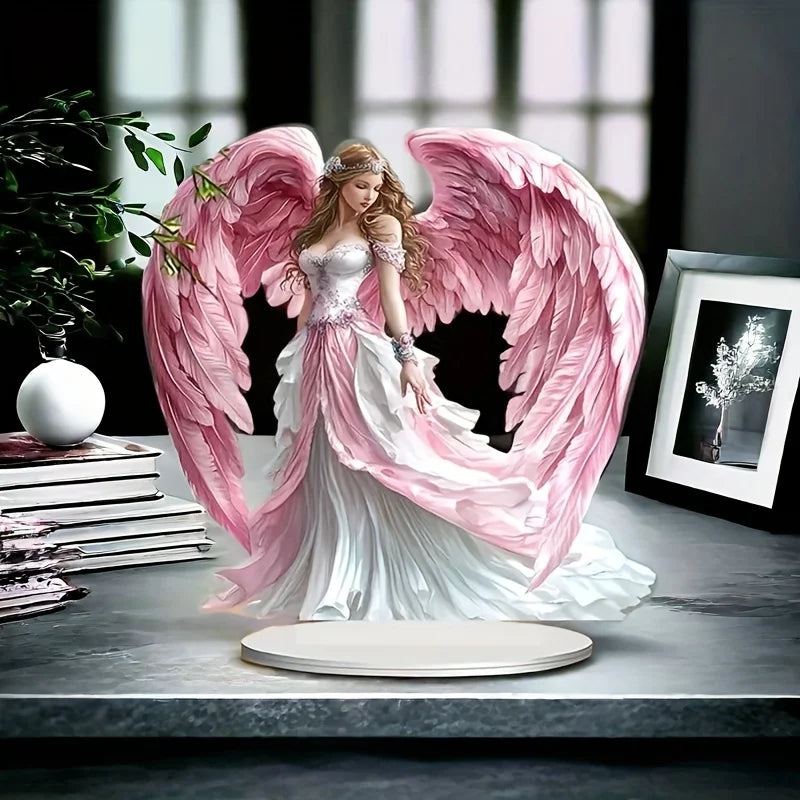 Ailes d'ange en acrylique bohème plates 2D/Statue de gardien avec Base/décoration de bureau multifonctionnelle