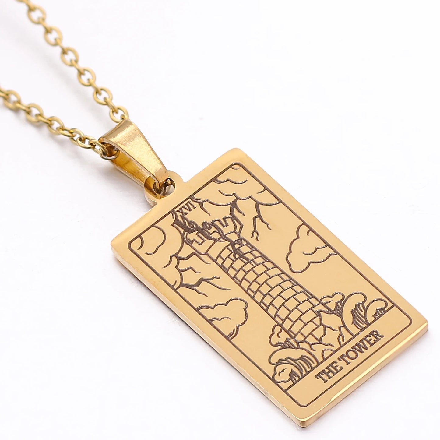 Collier de carte de Tarot en acier inoxydable, amulette porte-bonheur, bijoux ras du cou pour femmes, pendentif magicien/étoile/lune/soleil, vente en gros