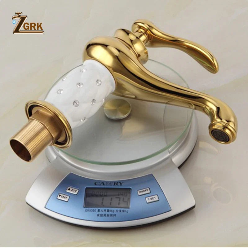 ZGRK robinets de lavabo diamant or robinet de salle de bains mitigeur à poignée unique mélangeur d'eau chaude et froide grue bain robinet mitigeur en laiton