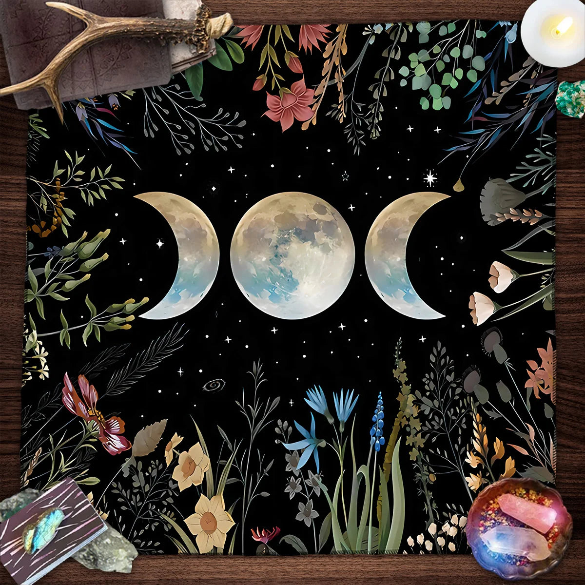 Nappe de carte de Tarot arbre de vie, nappe de plantes de Phase de lune pour Tarot de sorcière Wicca, tissu d'autel, tapis de carte de Divination