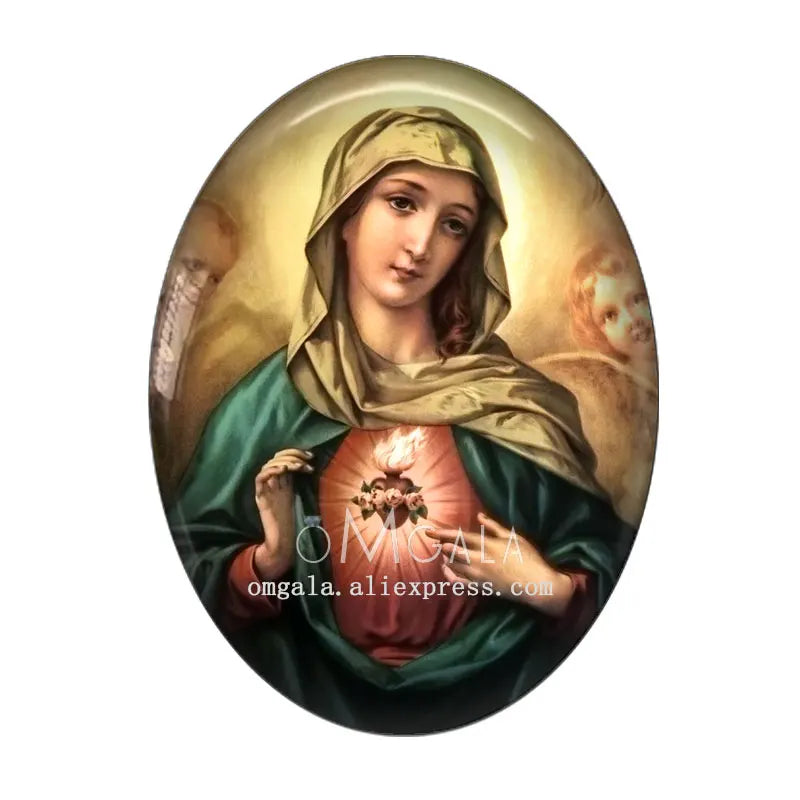 Cabochon Ovale en Verre à Dos pio, 10 Pièces, Motifs Rétro Vierge Marie et Bébé Jésus, 13x18mm/18x25mm/30x40mm