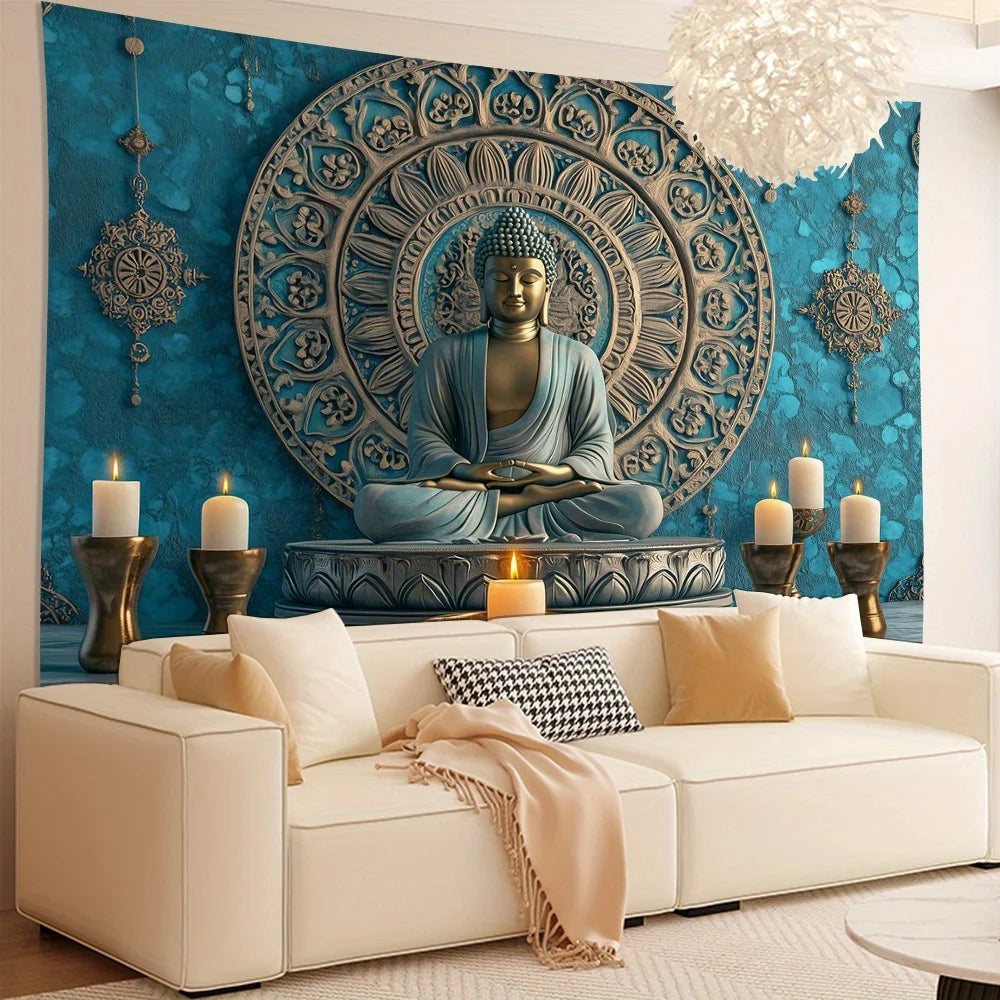 Tapisserie de bouddha 3D, décoration élégante pour la maison et le bureau, en Polyester, adaptée au salon, chambre à coucher, décoration de fête, tapisserie d'art murale
