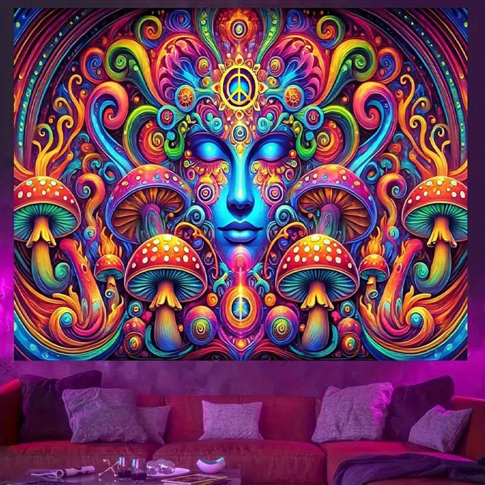 Tapisserie Mandala champignon Trippy: artistique psychédélique, tapisserie UV tenture murale chambre décoration de fête à domicile