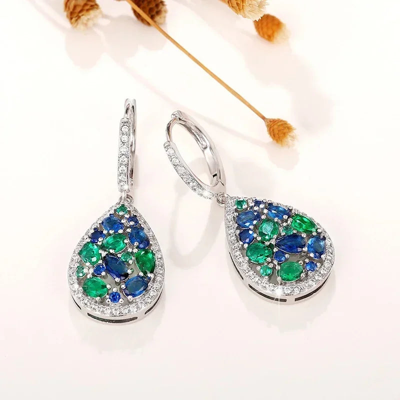 Boucles d'oreilles en zircone cubique bleu vif/vert pour femmes, Design Chic, accessoires d'oreille de mariée de mariage, bijoux de fête à la mode, 2025