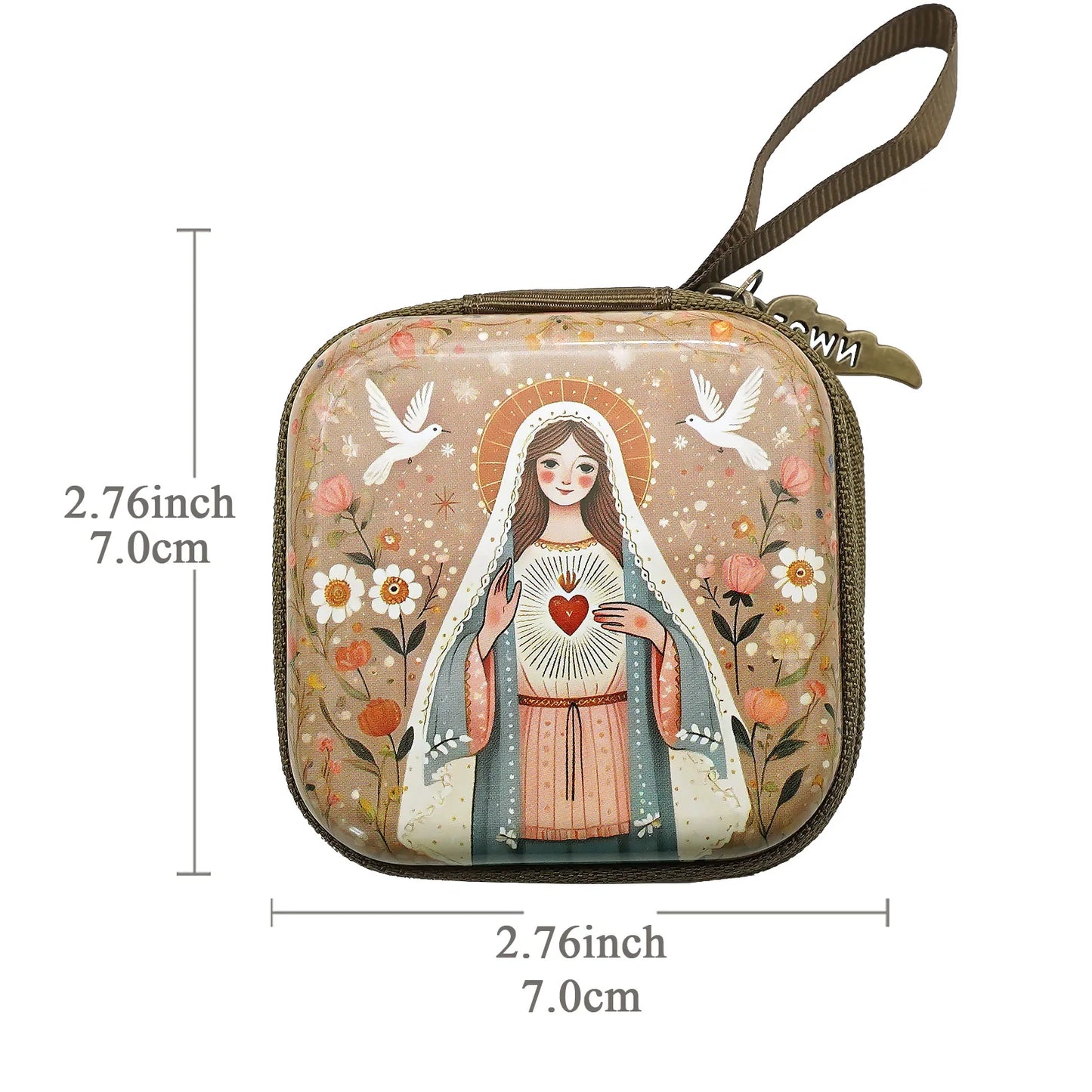 7x7 cm vierge marie jésus prière chapelet sac bijoux religieux boîte de rangement Articulos religiosos catholico