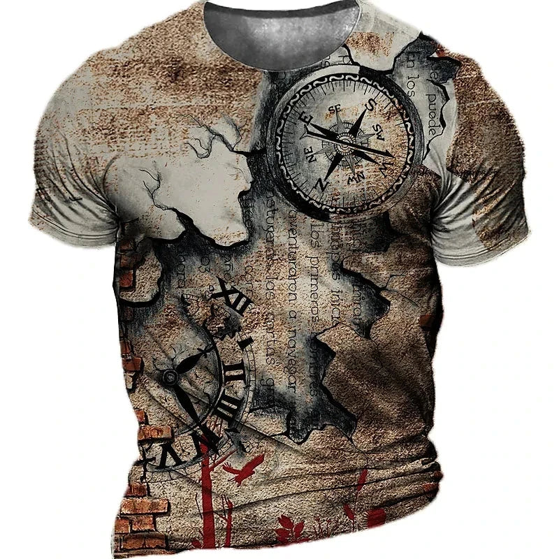 T-Shirt à Manches Courtes et Col Ras du Cou pour Homme, avec Impression 3D de Boussole de Navigation, Zones Me 6XL