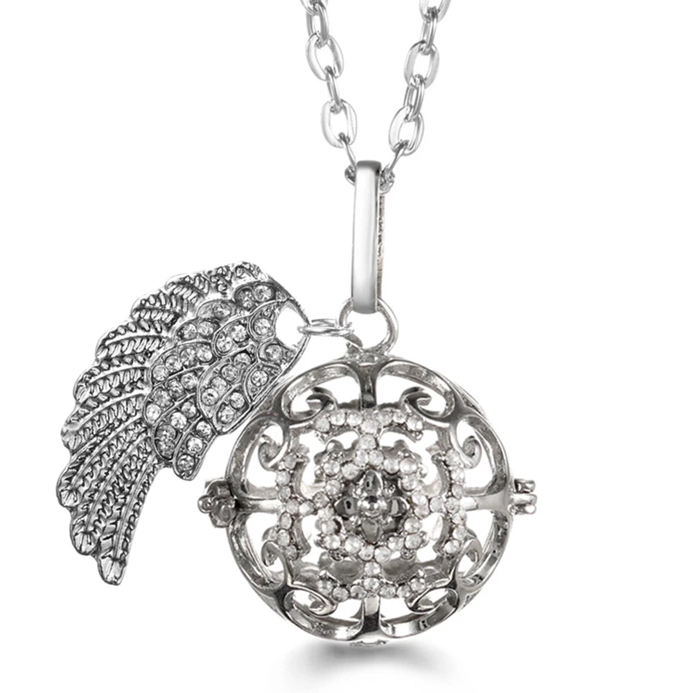 Collier Bola Mexique avec ailes d'ange, arbre de vie – diffuseur d'huile essentielle aromathérapie, pendentif parfumé pour femme, idée cadeau raffinée.