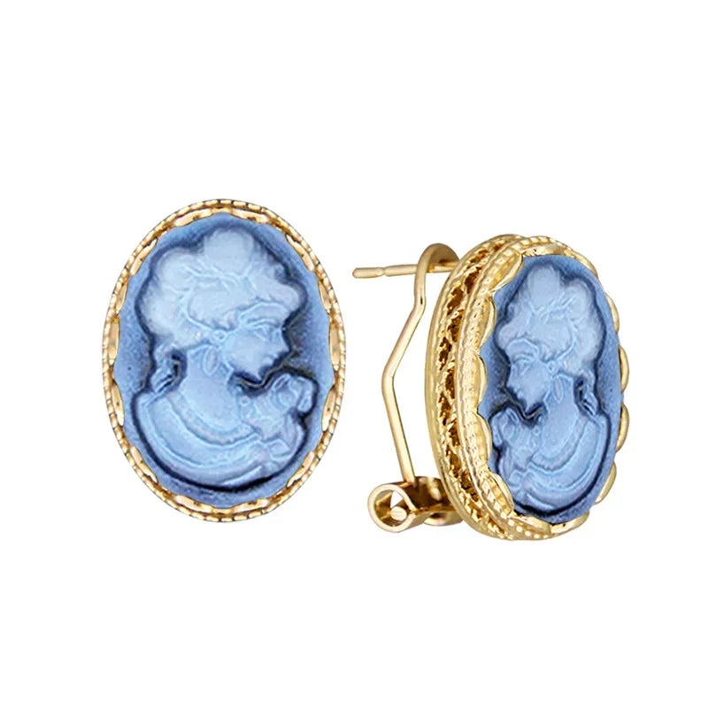 Boucles d'oreilles ovales pour femme, 6 couleurs, reine, camée, couleur or, rose, bleu, gris, bijoux de mode
