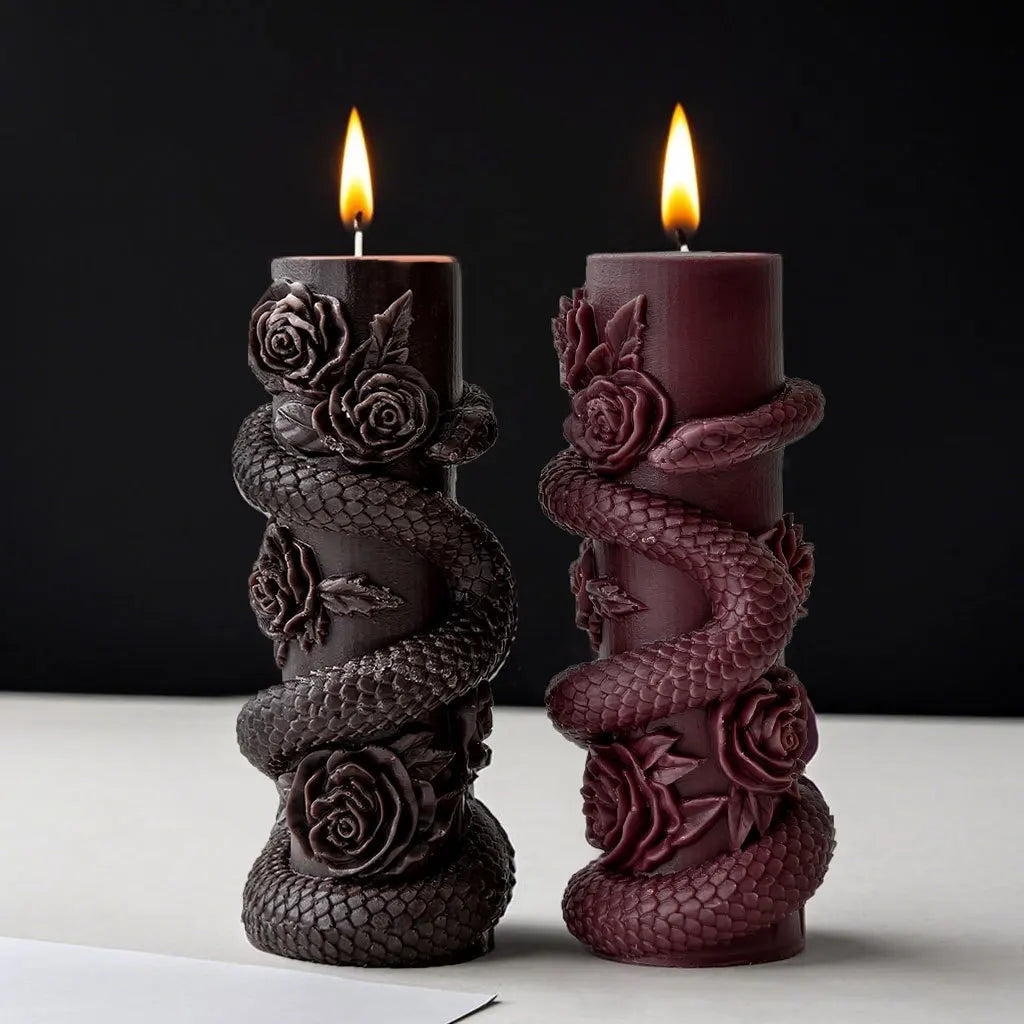 Moule en silicone pour bougie pilier serpent en relief – création artisanale et aromatique Halloween
