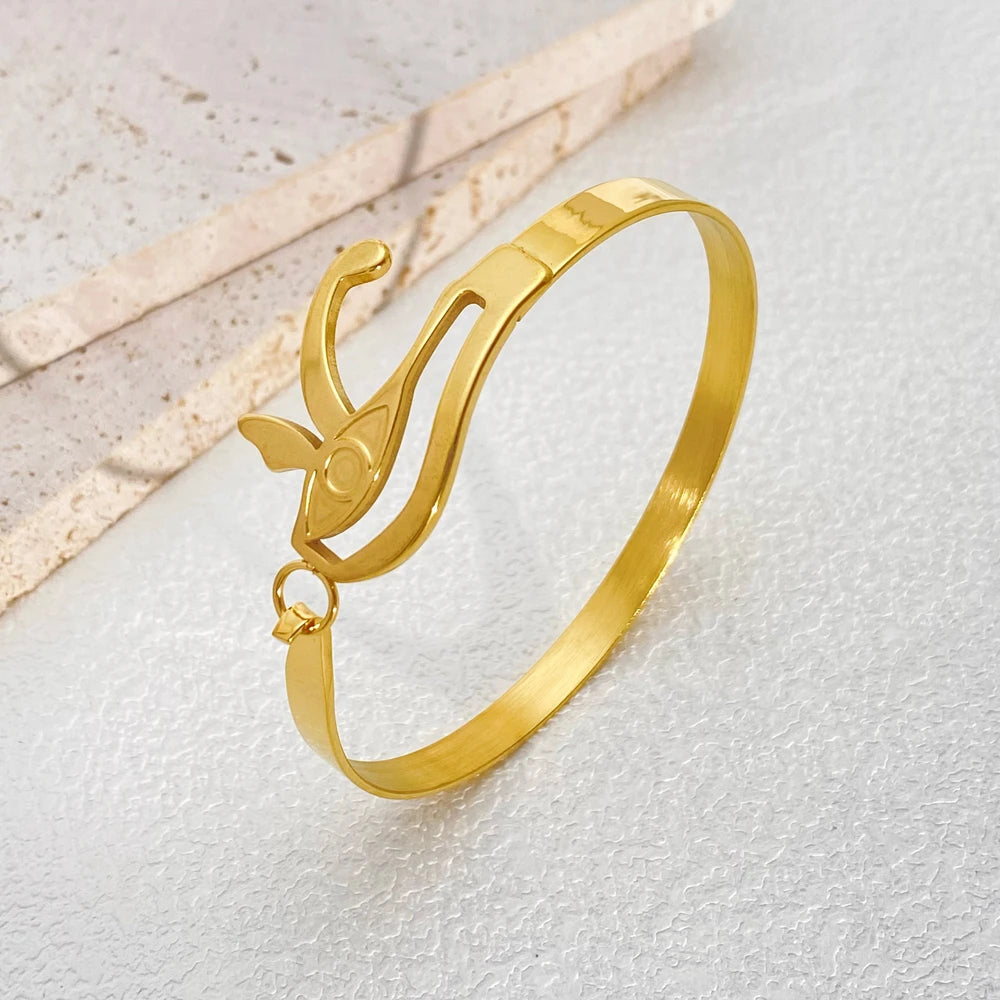 Bracelet élégant œil d'horus en acier inoxydable pour femmes, manchette réglable, Protection égyptienne antique, amulette, bijoux cadeau