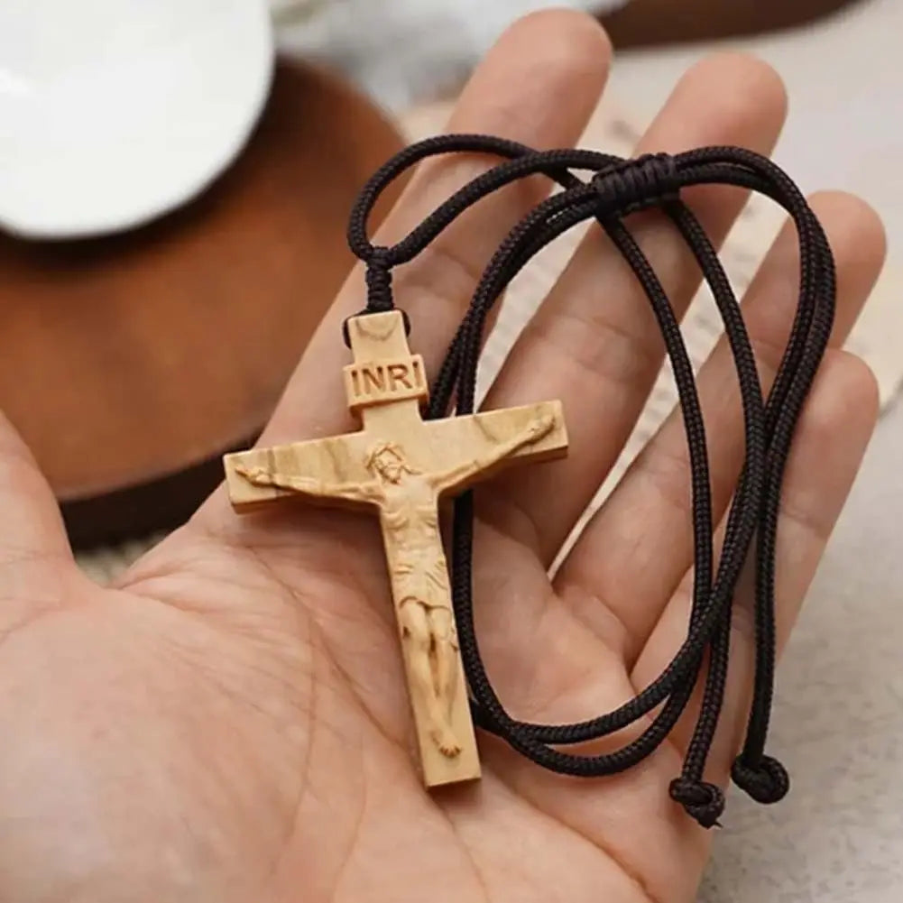 Collier croix de Jésus en bois pour hommes et femmes, collier chrétien catholique Jésus Nina ifix