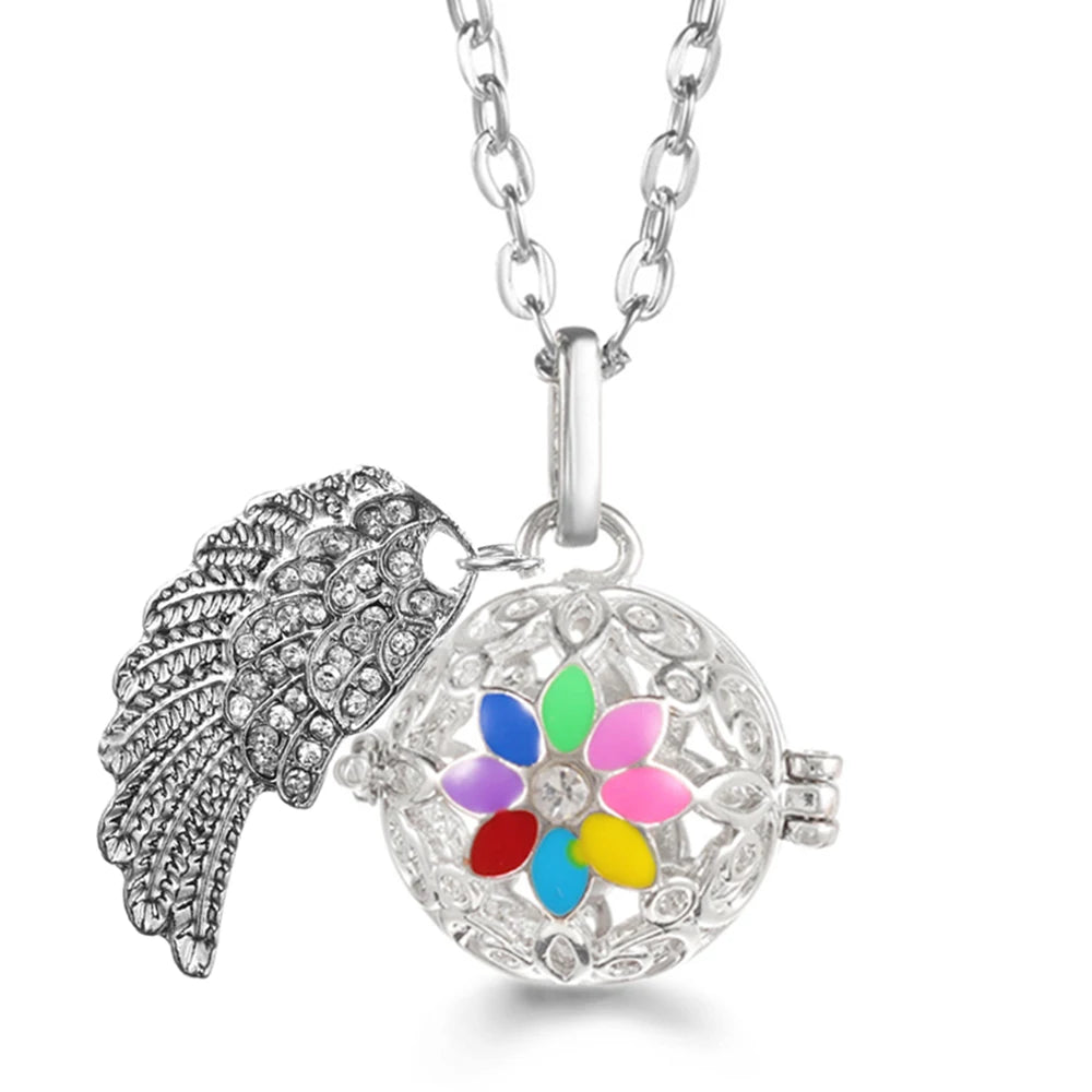 Collier Bola Mexique avec ailes d'ange, arbre de vie – diffuseur d'huile essentielle aromathérapie, pendentif parfumé pour femme, idée cadeau raffinée.