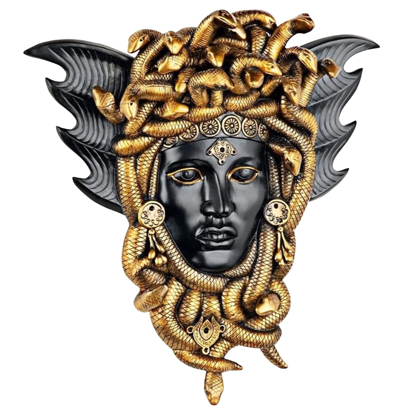 Tête de Méduse avec Serpents, Statue de Méduse, Décor en Résine Dorée, Plaque Murale, Monstre Mythique